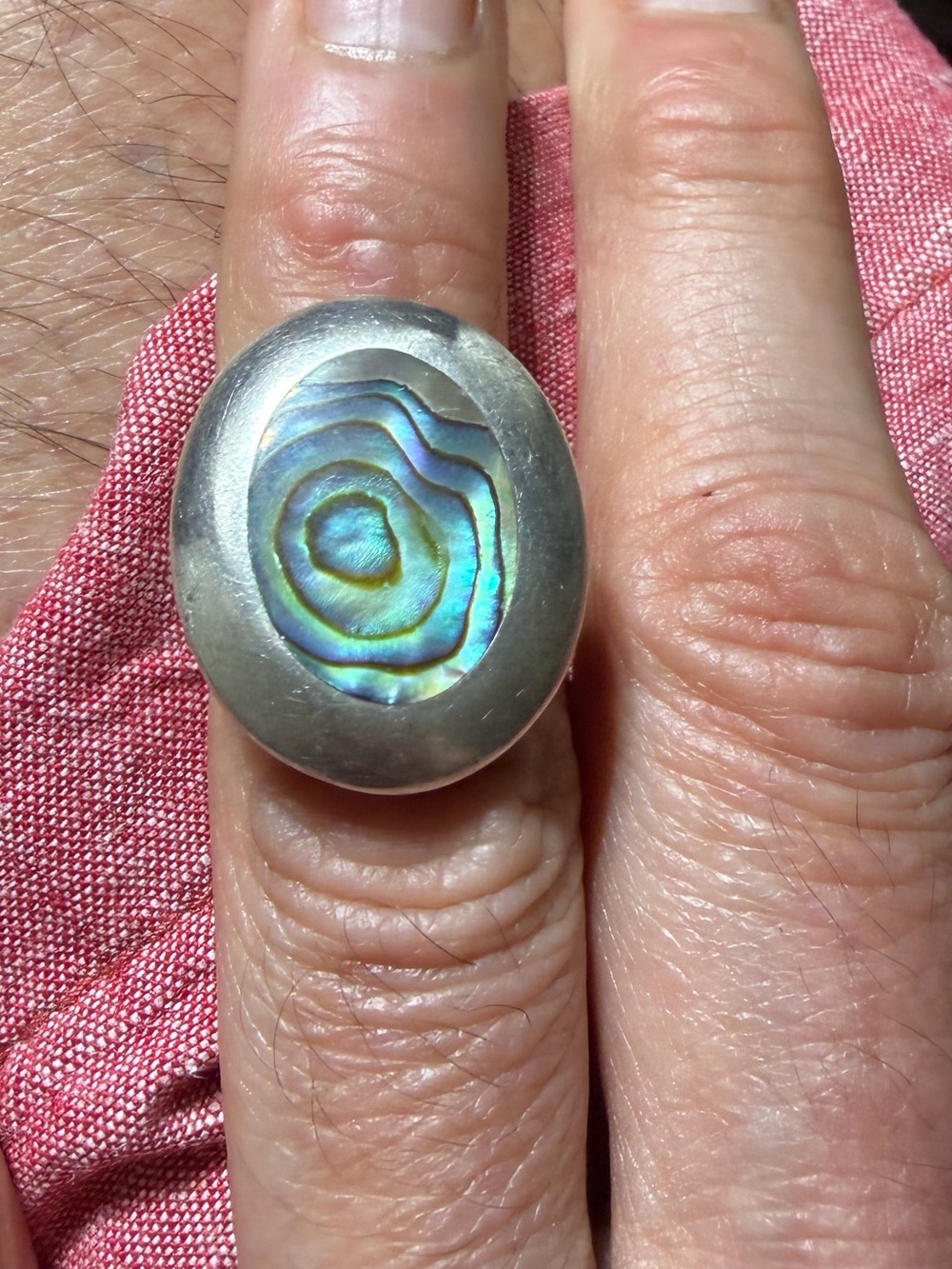 Vintage 925 Sterling Silver Abalone Oval Ring Size 5.5